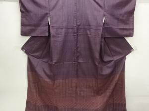 縞に番傘模様手織り紬付け下げ着物